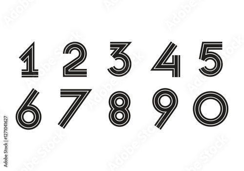 Modern outlined numbers with a triple-line effect, black and white, stylish and geometric