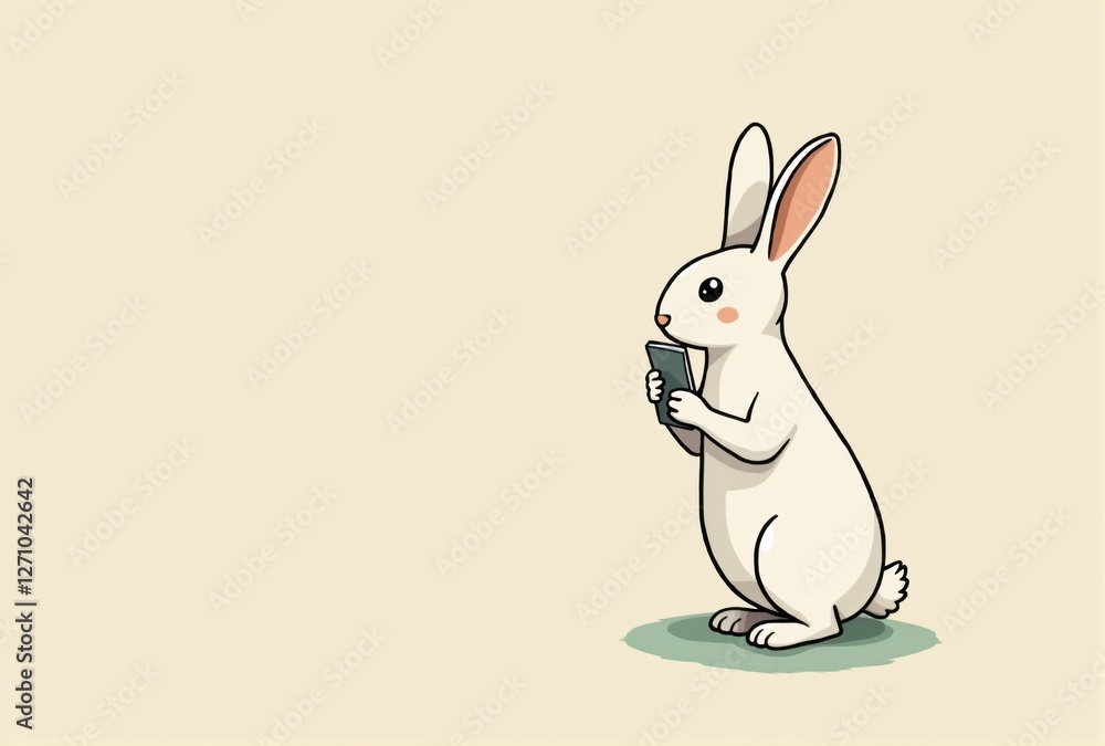 Fototapeta premium White Rabbit Using Smartphone
