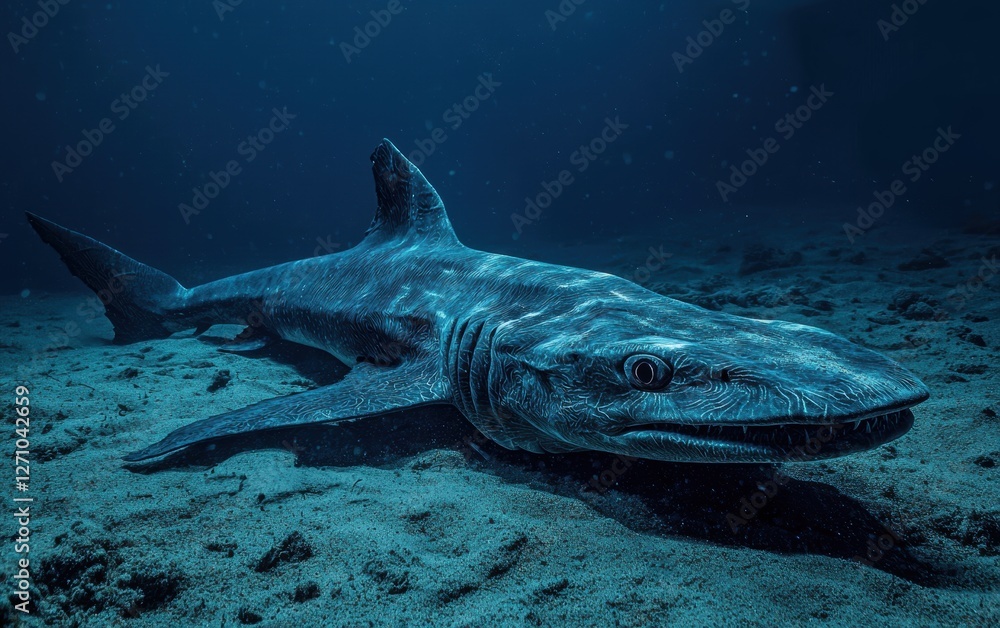 Fototapeta premium A rare deep-sea frilled shark with prehistoric features
