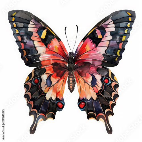 Butterfly with a black and red body and orange wings photo