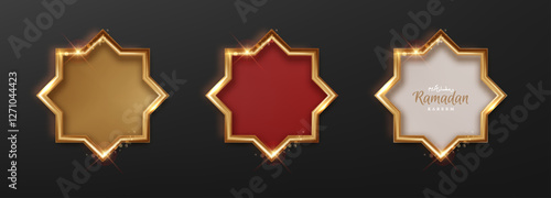 Arabic luxury golden border for Ramadan and Islamic designs. Islamic text box frame. Ramadan design element isolated