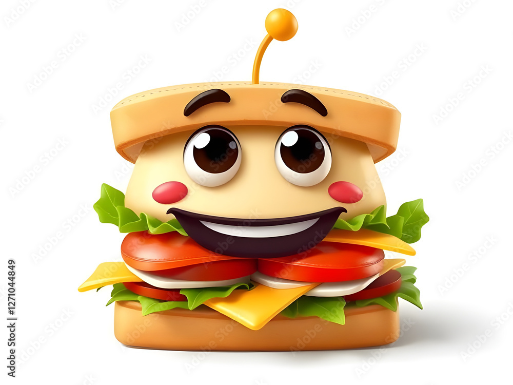 Funny 3D Cartoon Sandwich in Retro Style Funny 3D Cartoon Sandwich in Retro Style