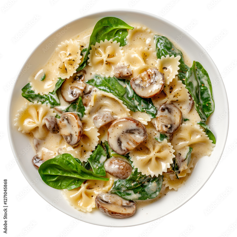 Creamy Mushroom Spinach Farfalle Pasta Dish Recipe Image Creamy Mushroom Spinach Farfalle Pasta Dish Recipe Image