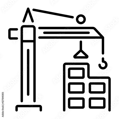 Construction crane icon in linear style 