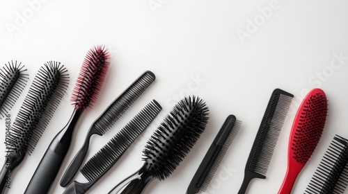 Hair Styling Tools Collection: A Professional Array of Combs and Brushes for Salon or Home Use photo