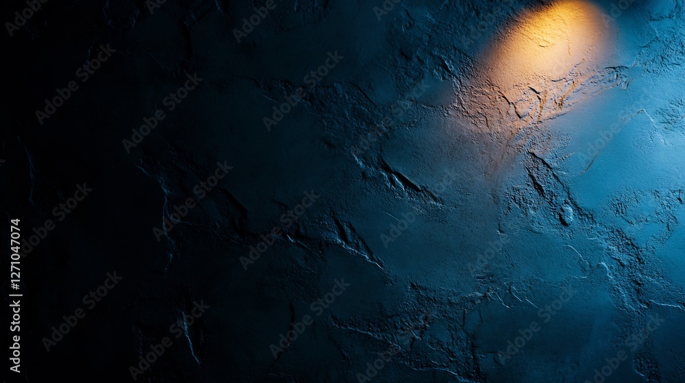 Moody Blue Textured Wall with Warm Light Moody Blue Textured Wall with Warm Light