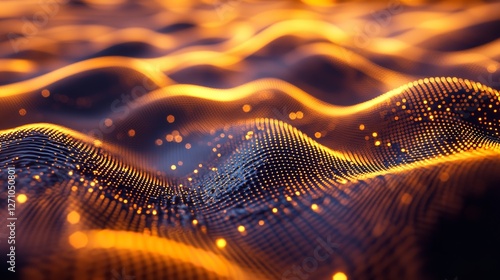  Data Stream Visualization: An Abstract Depiction of Data Flow, Featuring Glowing Particles and Lines Moving Across a Dark, Textured Surface, Emphasizing Connectivity and the Dynamic Nature of Informa photo