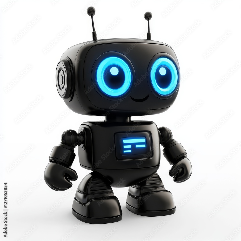 Adorable 3D cartoon robot on a clear background Adorable 3D cartoon robot on a clear background