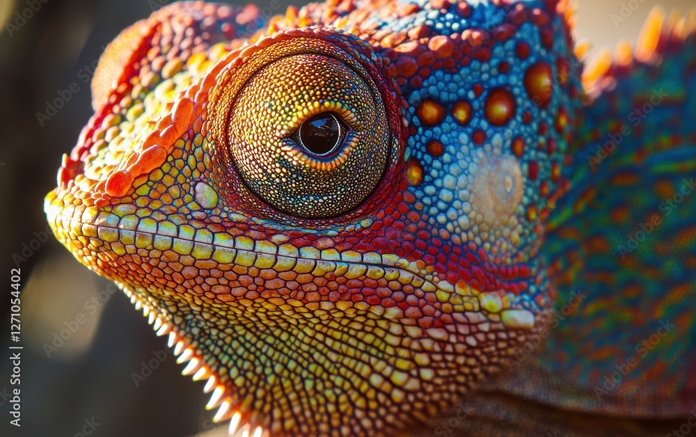 Fototapeta premium A vibrant chameleon textured skin in extreme close up