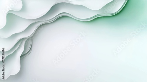 Abstract layered paper art design with soft white and green textures for creative projects and backgrounds.