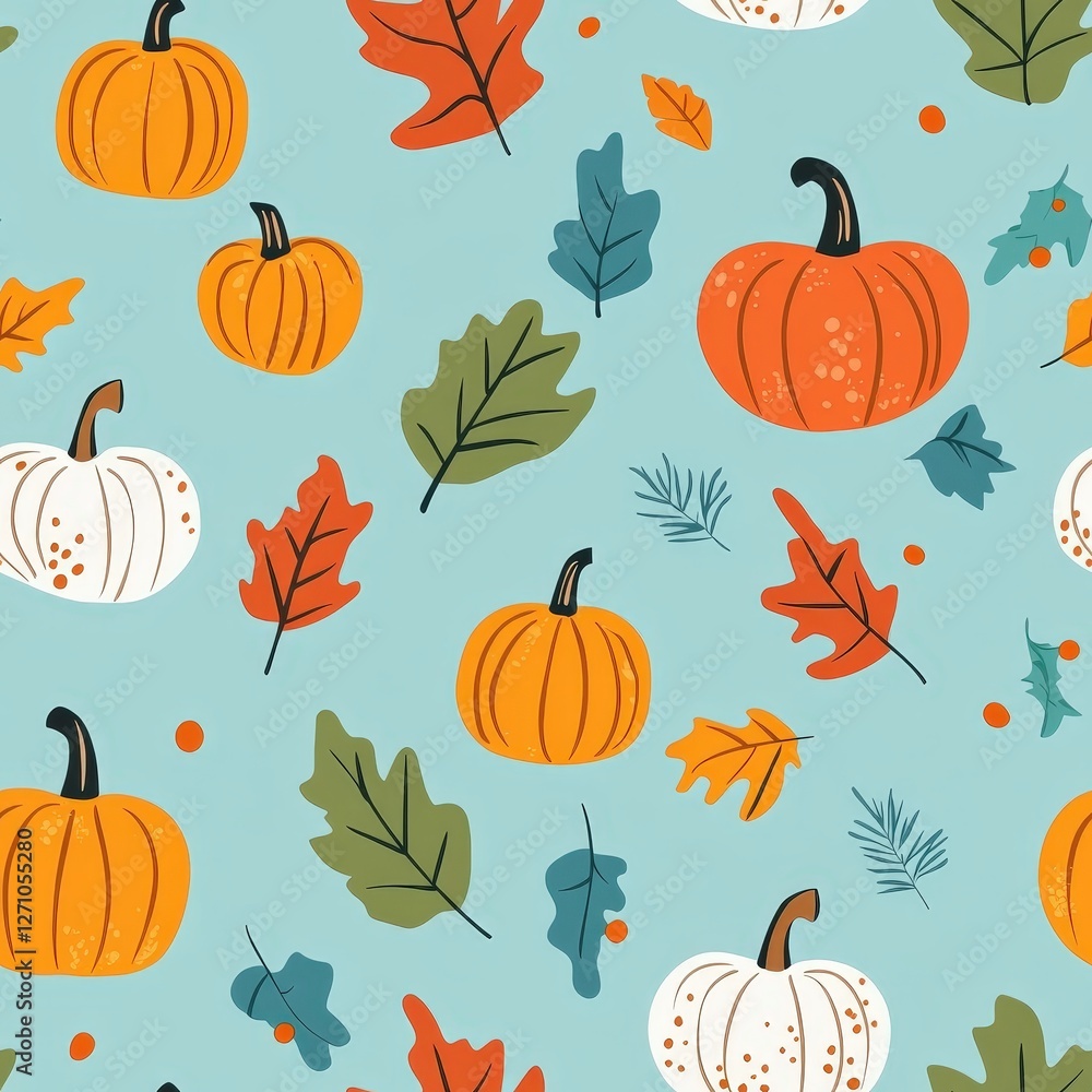 A beautiful pattern featuring pumpkins and leaves perfect for fall decor and design A beautiful pattern featuring pumpkins and leaves perfect for fall decor and design