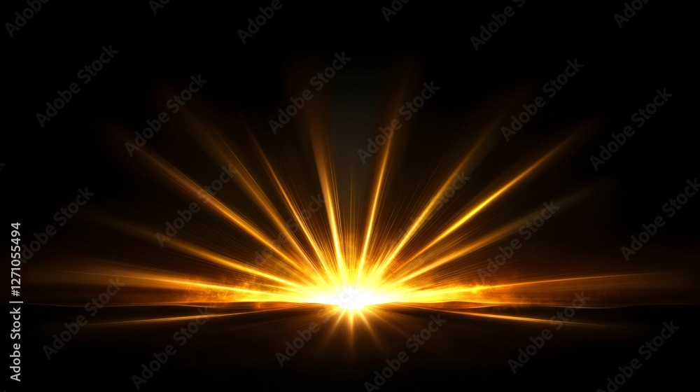 Obraz premium Golden Rays: A radiant burst of golden light emanating from the horizon.