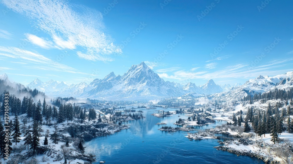 Obraz premium Snowy Mountain Lake Winter Landscape