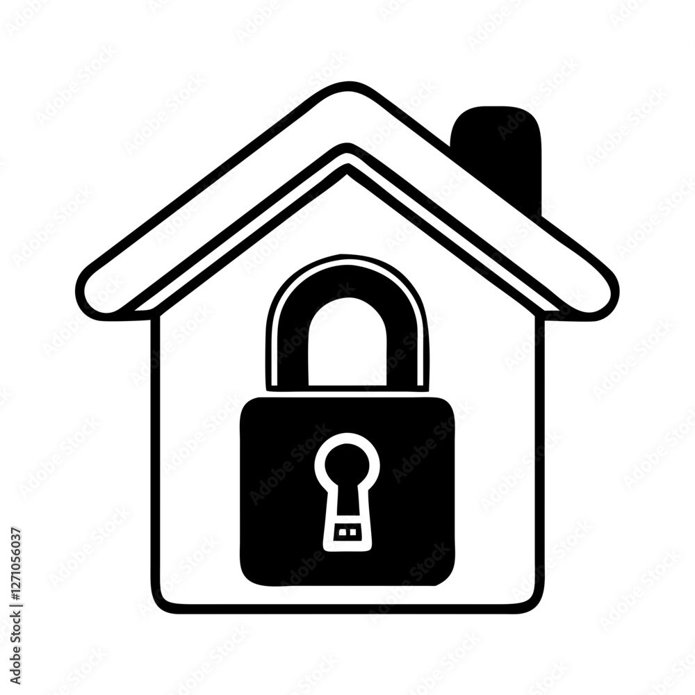 House lock icon representing security and safety in residential properties House lock icon representing security and safety in residential properties