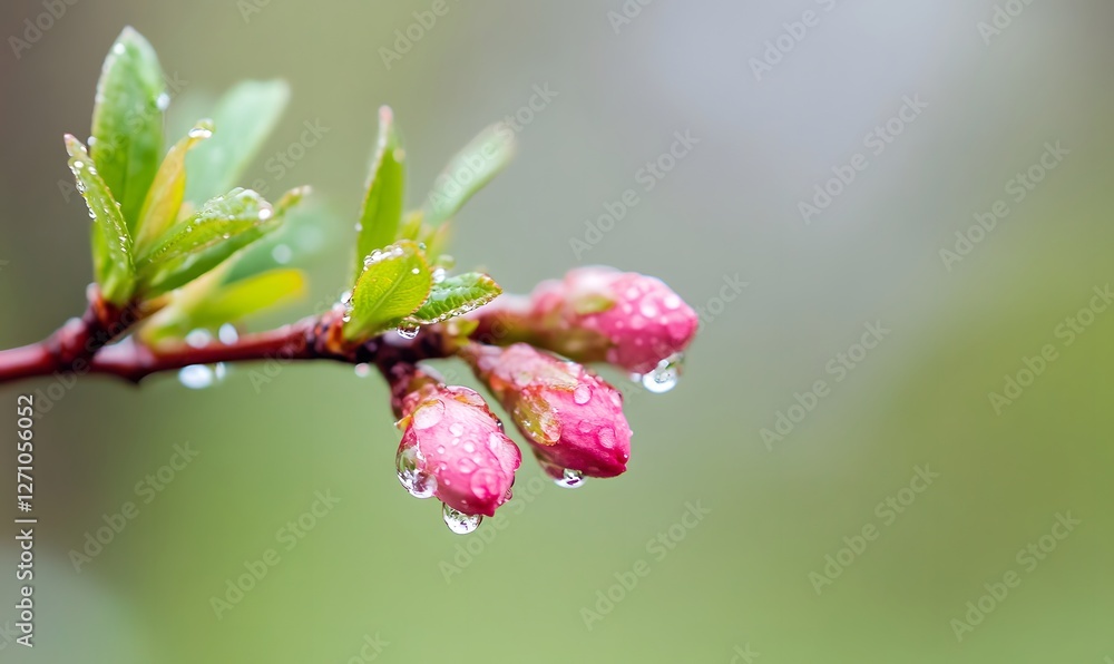 After the rain, hawthorn flowers bloom with buds in full bloom, Generative AI After the rain, hawthorn flowers bloom with buds in full bloom, Generative AI