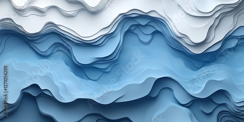 Abstract Blue and White Layered Waves (1) photo