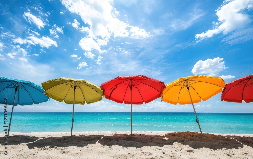 Colorful beach umbrellas on a bright sunny day Colorful beach umbrellas on a bright sunny day