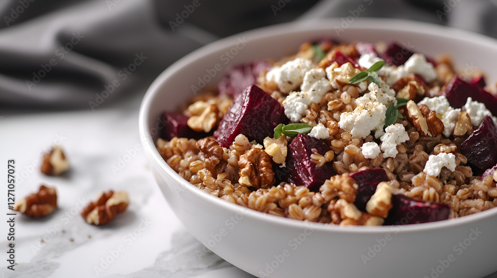 Healthy grain bowl with roasted beets, walnuts, and soft cheese, a visually appealing dish. Healthy grain bowl with roasted beets, walnuts, and soft cheese, a visually appealing dish.