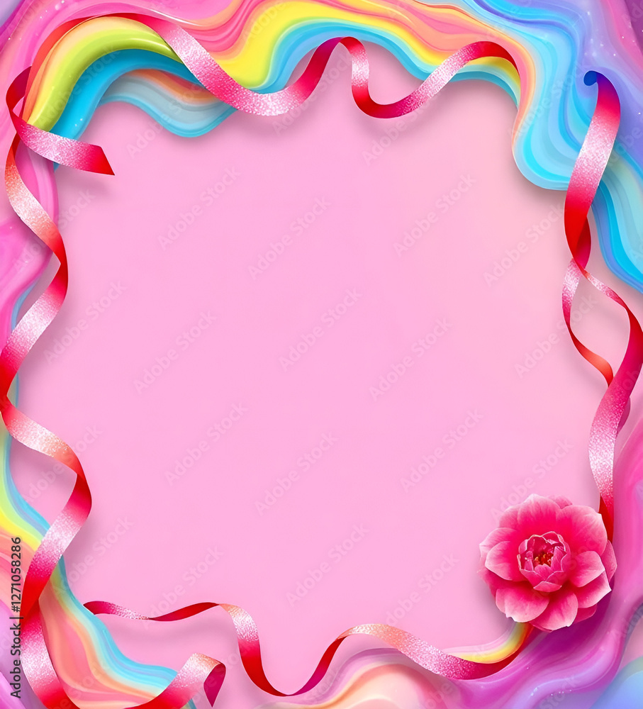 Fototapeta premium pink rose and Ribbon frame