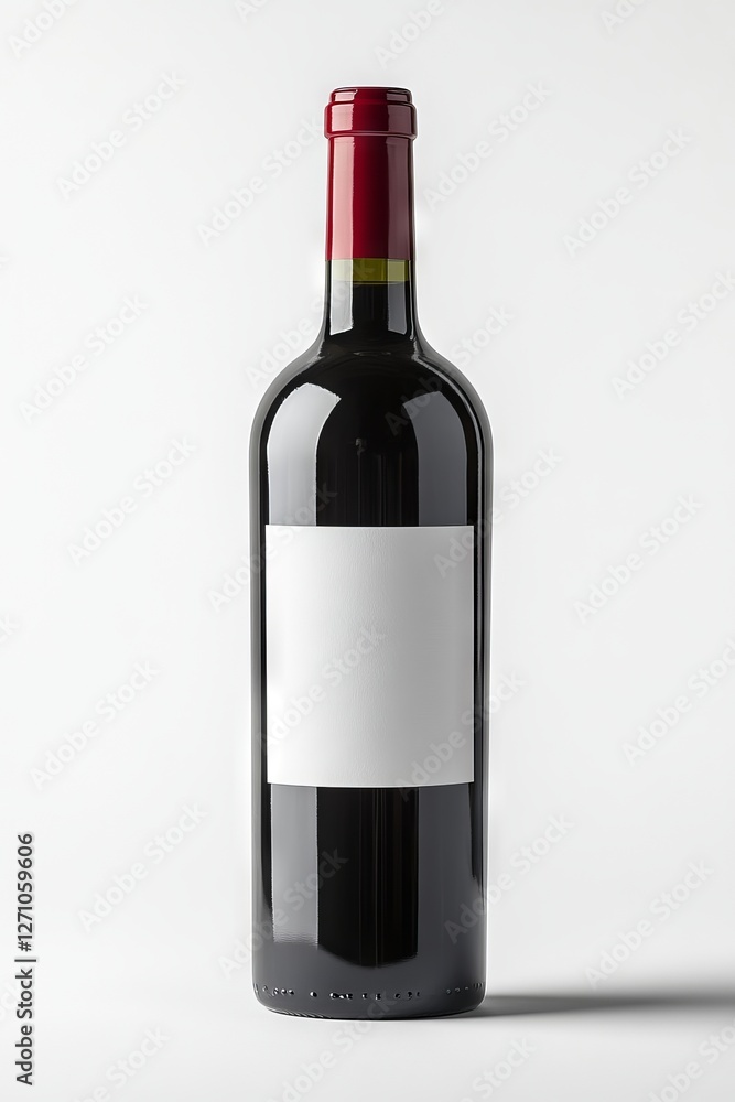 Wine bottle with an empty label, presented as a mock-up on a plain white background Wine bottle with an empty label, presented as a mock-up on a plain white background
