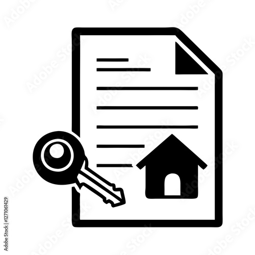 Lease renewal document with a house icon and a key symbol, black and white style