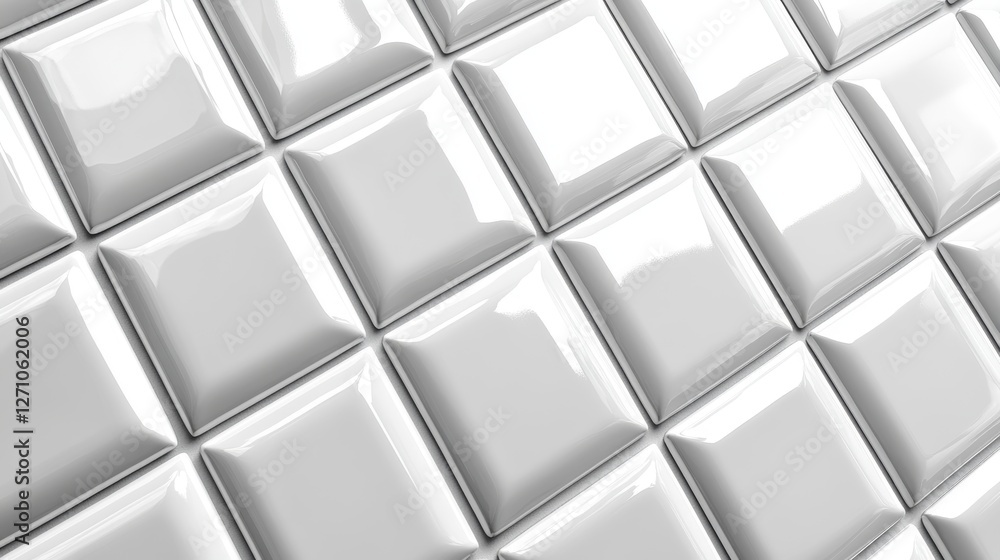 A sleek, polished mosaic surface of minimalist white ceramic tiles, perfect for modern kitchen, bathroom, toilet, or living room designs A sleek, polished mosaic surface of minimalist white ceramic tiles, perfect for modern kitchen, bathroom, toilet, or living room designs