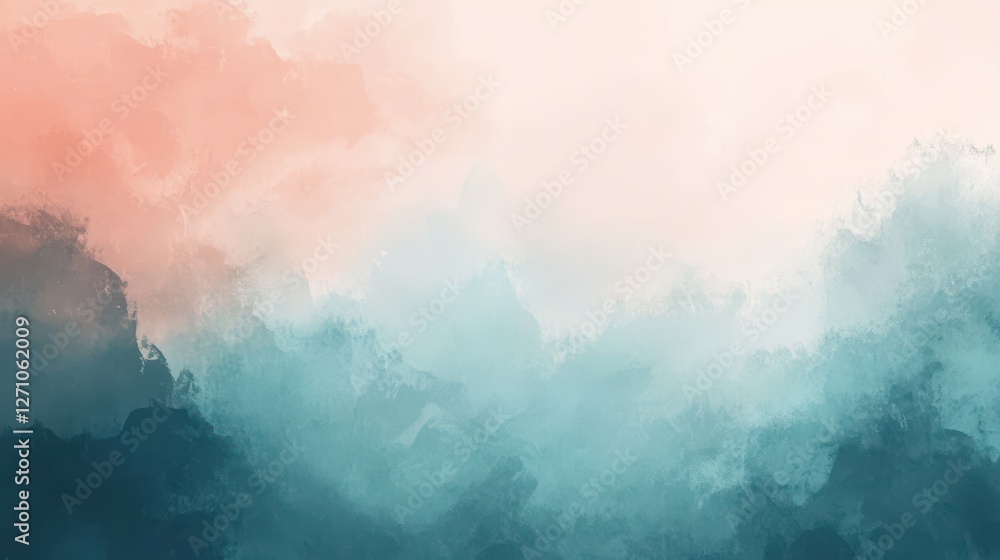 Abstract Watercolor Landscape of Peach and Teal Hues Abstract Watercolor Landscape of Peach and Teal Hues