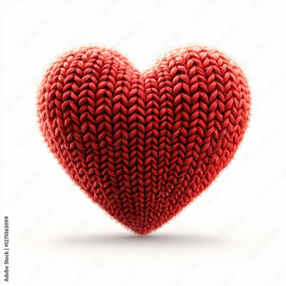 Knit heart with soft woolen pattern isolated on white Knit heart with soft woolen pattern isolated on white