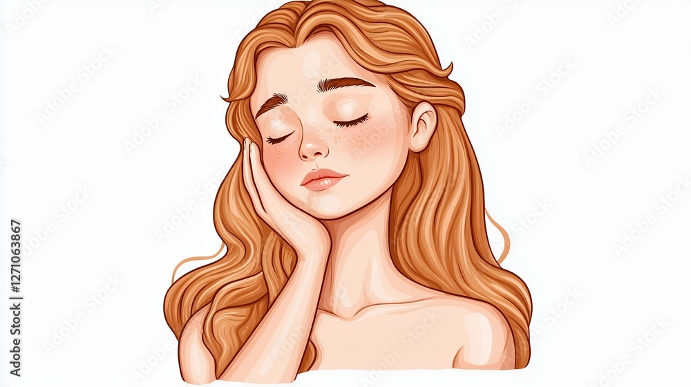 Portrait of a Serene Young Woman with Long Wavy Hair and Relaxed Expression Portrait of a Serene Young Woman with Long Wavy Hair and Relaxed Expression