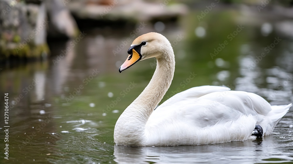 Elegant swan swimming gracefully in calm water reflecting its beautiful plumage in a tranquil natural setting : Generative AI Elegant swan swimming gracefully in calm water reflecting its beautiful plumage in a tranquil natural setting : Generative AI