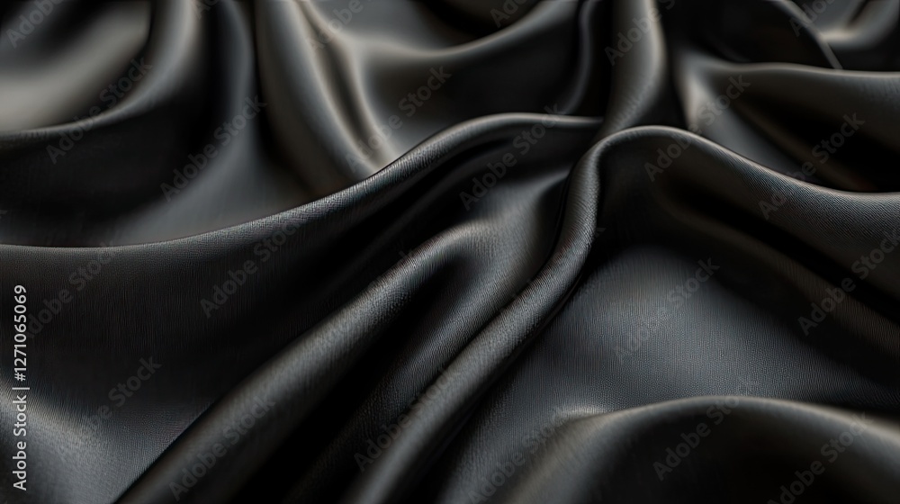 Fototapeta premium Black silk fabric creating deep, mysterious waves with soft highlights and elegant curves, perfect for a dramatic background.