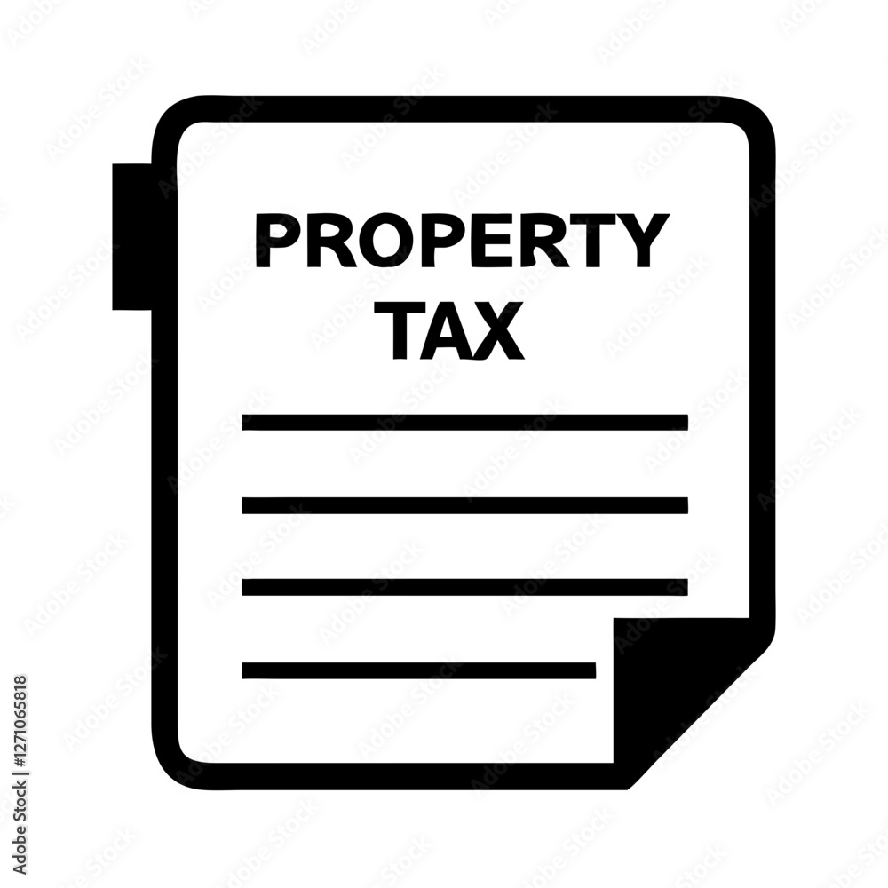 Icon of a property tax document with relevant text, black and white style Icon of a property tax document with relevant text, black and white style