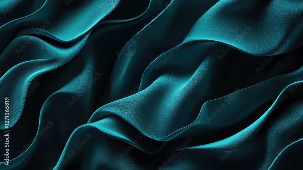 Obraz premium Dark teal velvet fabric waves with rich texture, deep folds, and a sophisticated modern lighting effect.