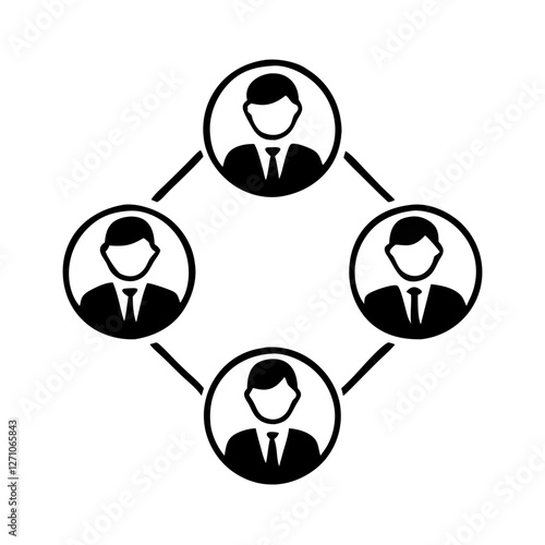 Icon of a business team with professional individuals in suits, black and white style
