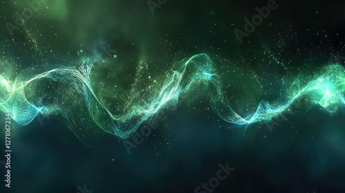 Wallpaper Mural Energy-infused green and blue sound waves vibrating dynamically against a dark cosmic background. Torontodigital.ca