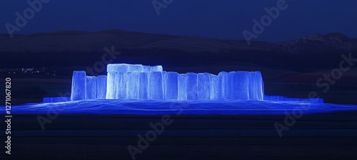 Stonehenge Illuminated A Digital Outline of the Ancient Megalithic Monument at Night photo