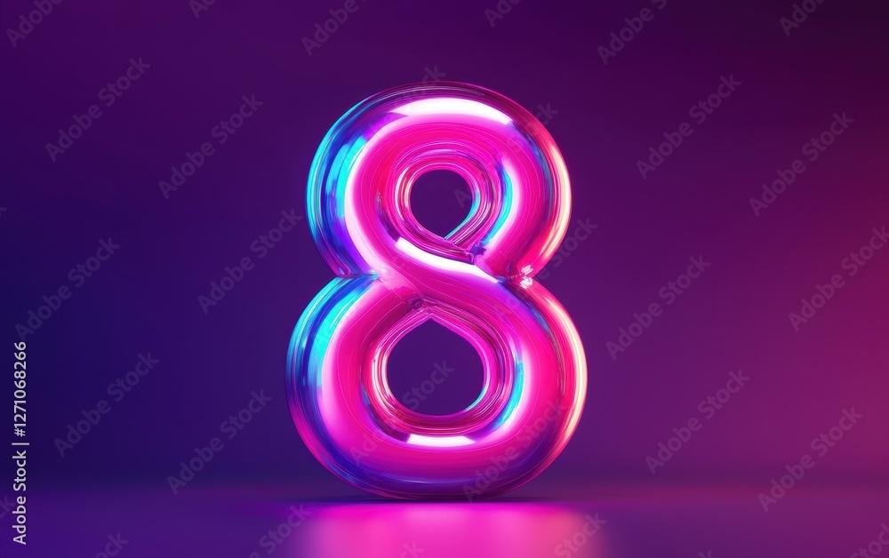 Vibrant neon pink number 8 on a futuristic purple gradient background for 8 March International Womens Day Vibrant neon pink number 8 on a futuristic purple gradient background for 8 March International Womens Day