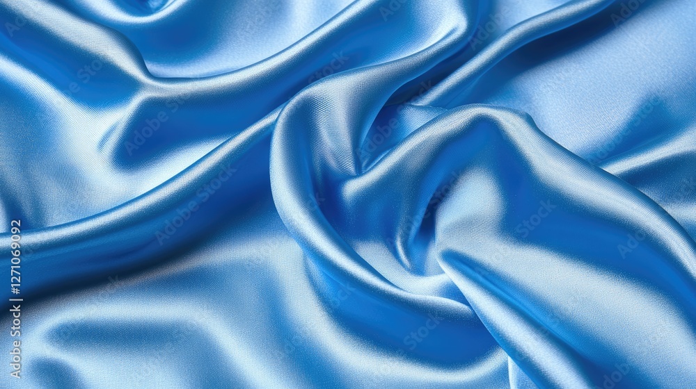 Obraz premium Metallic blue silk fabric waves with dynamic folds, glowing highlights, and a futuristic abstract appearance.