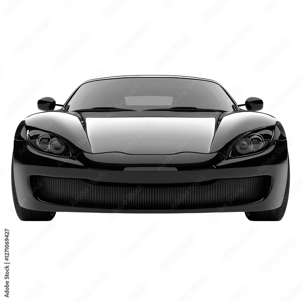 Isolated Front View of a Glossy Black Sports Car Isolated Front View of a Glossy Black Sports Car