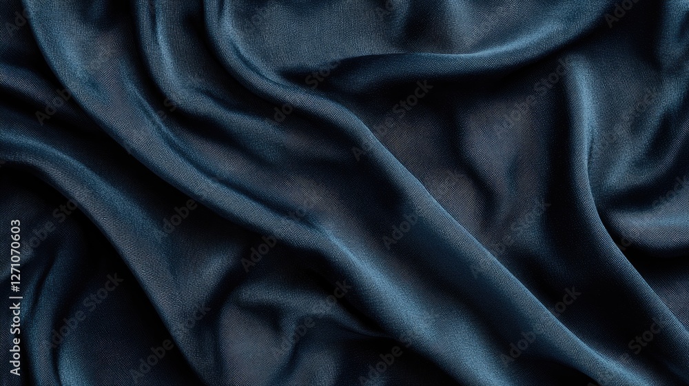 Fototapeta premium Soft and luxurious dark navy fabric waves with deep folds and smooth lighting, providing a high-end aesthetic.