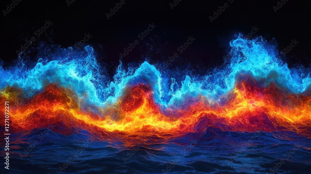 Fototapeta premium Wavy, fluid distortions of extreme heat forming surreal glowing patterns.