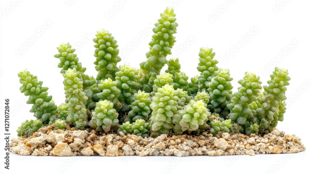 Sedum morganianum Succulent Plant, Stunning Green Rosettes, Isolated on White Background Sedum morganianum Succulent Plant, Stunning Green Rosettes, Isolated on White Background