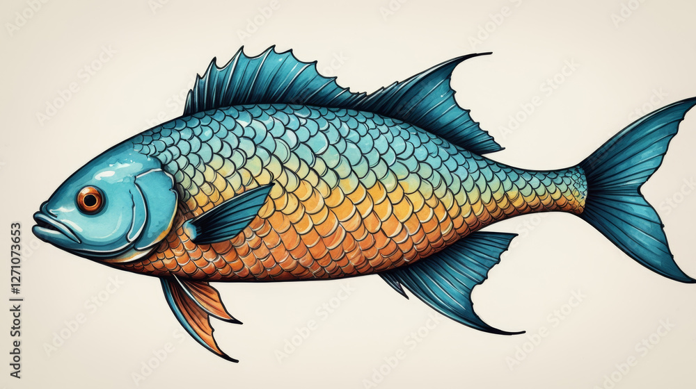 Fototapeta premium Colorful illustration of a fish, celebrating biodiversity and fishing hobby