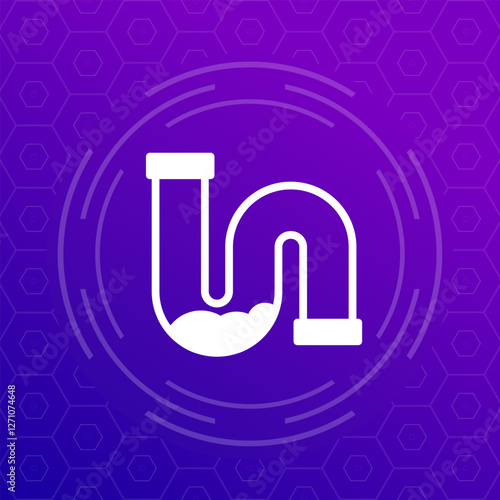 Clog in pipe, drain icon, vector