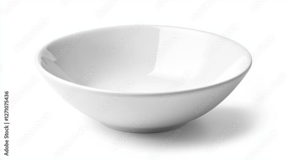 A pristine white bowl rests gently on a smooth white background, creating a serene and harmonious visual. Its sleek contours invite creativity and culinary artistry A pristine white bowl rests gently on a smooth white background, creating a serene and harmonious visual. Its sleek contours invite creativity and culinary artistry