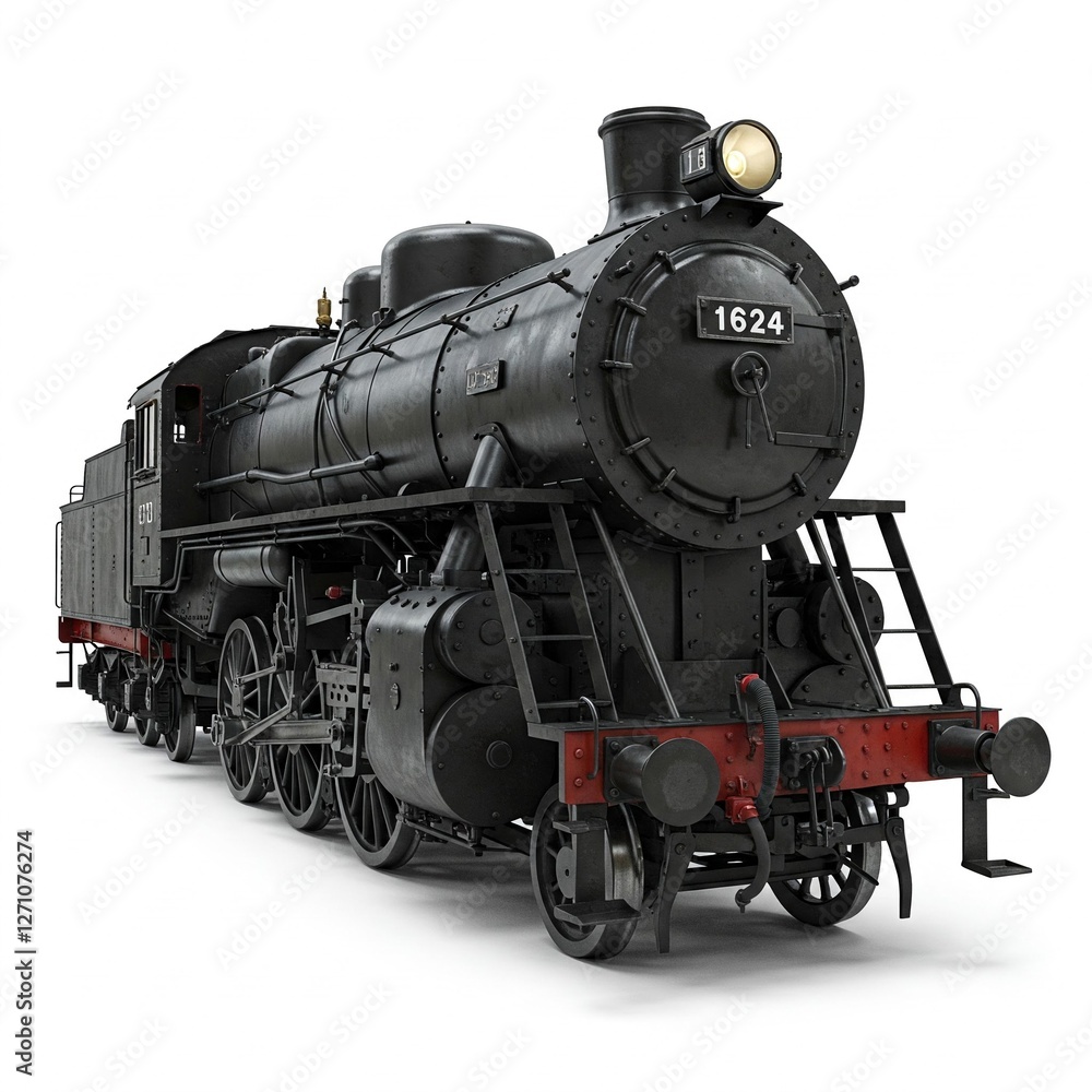 Fototapeta premium old steam locomotive isolated on white