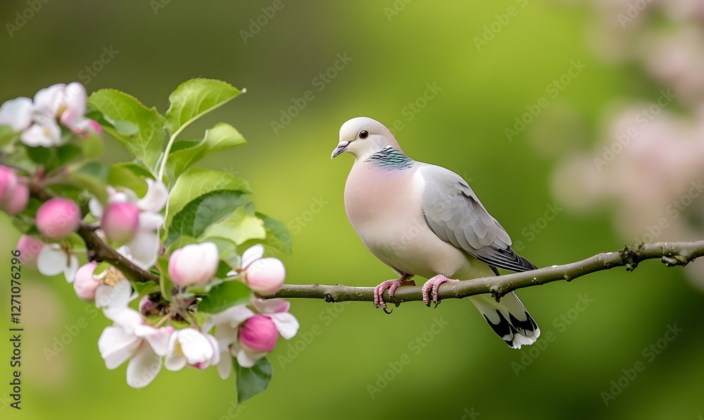 A beautiful dove perched on the branch of an apple tree, Generative AI A beautiful dove perched on the branch of an apple tree, Generative AI