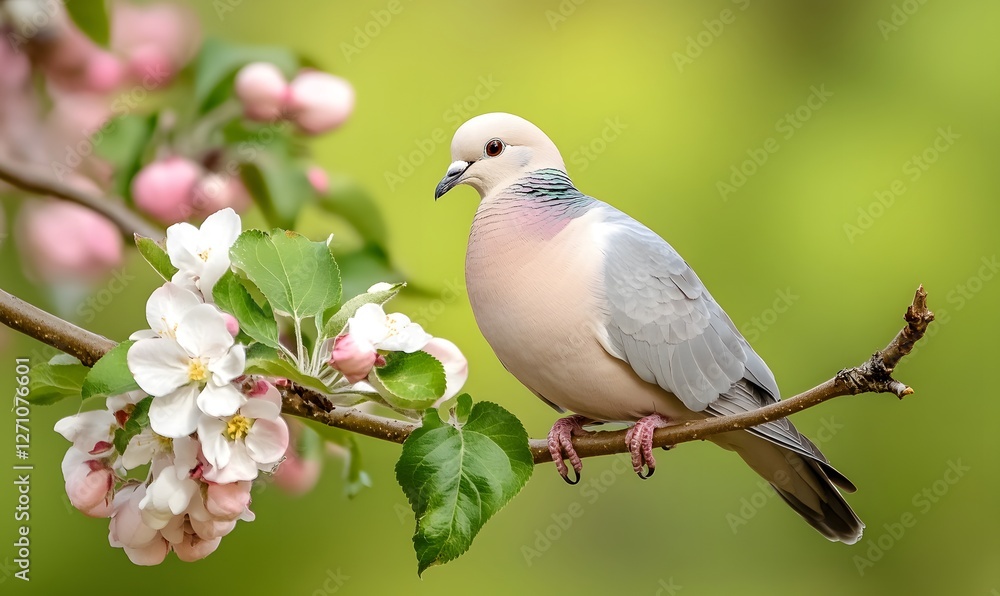 A beautiful dove perched on the branch of an apple tree, Generative AI A beautiful dove perched on the branch of an apple tree, Generative AI