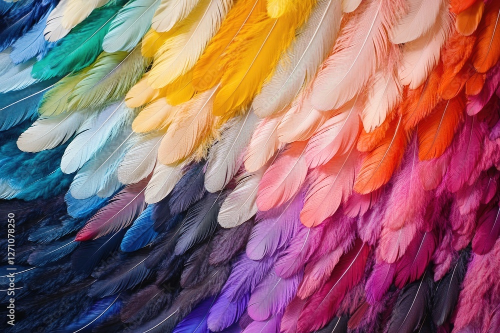 Fototapeta premium Feather art with a unique and colorful design, each piece handmade from bird feathers. A statement accessory that adds vibrancy to any outfit.