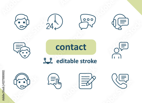 Contact icons. Contact us, social media, message, communication vector icon set